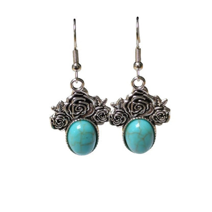 Boho Oorhangers met Lichtblauwe Steen – Rozen detail 48x21mm - oor6055 - Oorhangers kopen# - 50mm - alles - bali