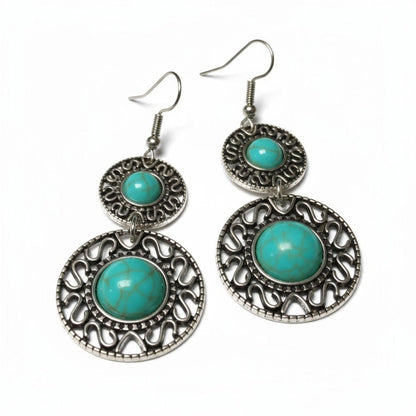 Boho Oorhangers Turquoise Steen 62mm - Aramat Jewels - Oorhangers - cadeautip