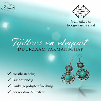 Boho Oorhangers Turquoise Steen 62mm - Aramat Jewels - Oorhangers - cadeautip