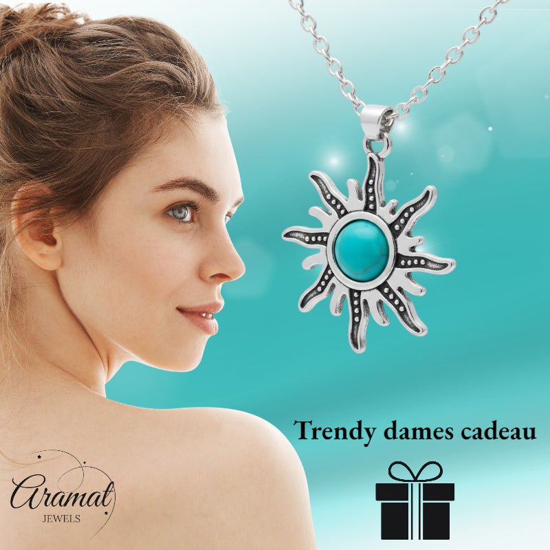 Boho Zonne Halsketting met Turquoise steen - Aramat Jewels - Halskettingen - cadeautip