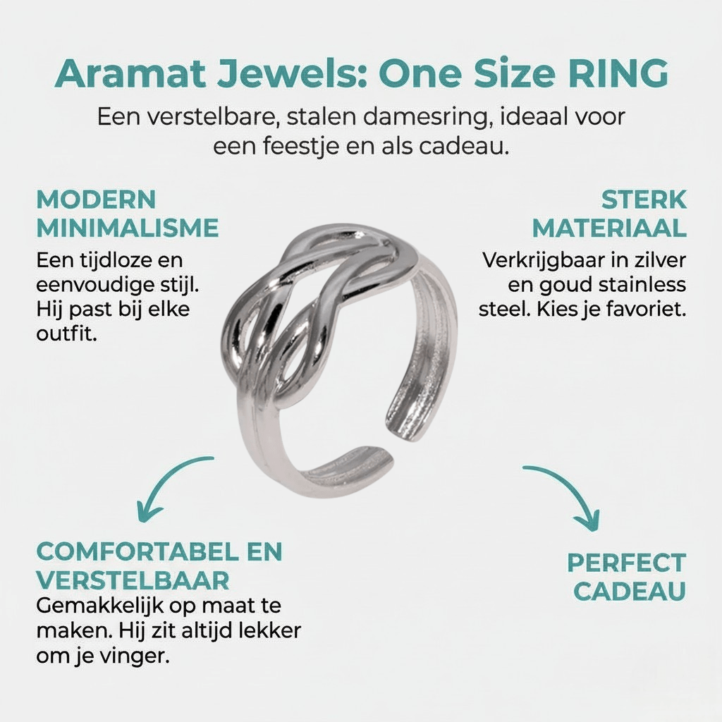 Brede Damesring met Geknoopt Motief | RVS - One Size - Aramat Jewels - Ringen - cadeautip