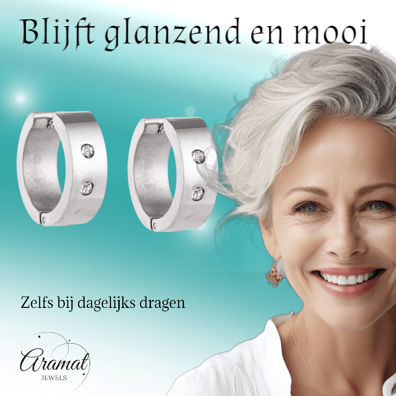 Brede mini Huggies met Kristal 13x7mm - Aramat Jewels - Oorringen - cadeautip