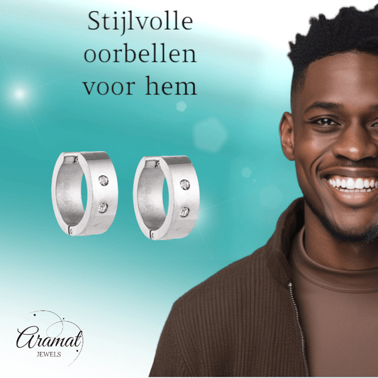 Brede mini Huggies met Kristal 13x7mm - Aramat Jewels - Oorringen - cadeautip