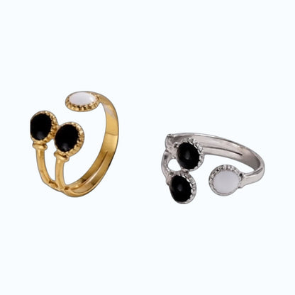 Brede One Size Ring Goudkleurig RVS met Drie Emaille Cirkels (13 mm) - Aramat Jewels - Ringen - cadeautip