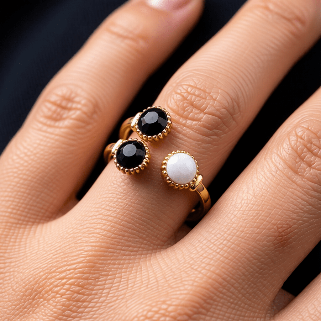 Brede One Size Ring Goudkleurig RVS met Drie Emaille Cirkels (13 mm) - Aramat Jewels - Ringen - cadeautip