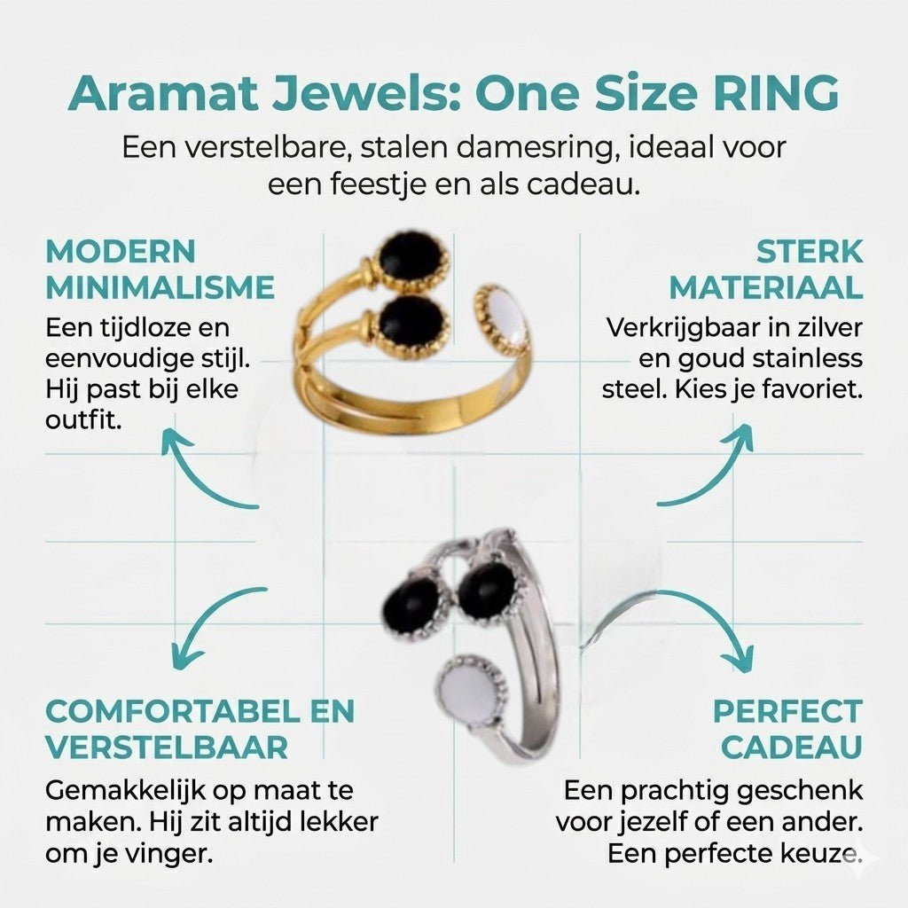 Brede One Size Ring Goudkleurig RVS met Drie Emaille Cirkels (13 mm) - Aramat Jewels - Ringen - cadeautip