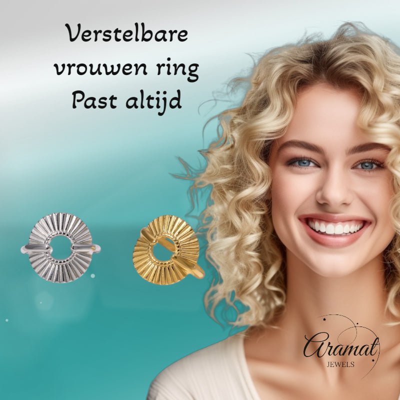 Brede One Size Ring RVS met Cirkel en Lijnenspel (18 mm) - Aramat Jewels - Ringen - cadeautip