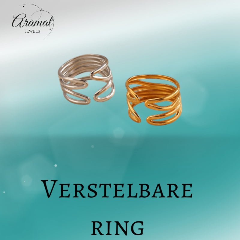 Brede One Size Ring RVS met Modern Lijnenspel (14 mm) - Aramat Jewels - Ringen - cadeautip