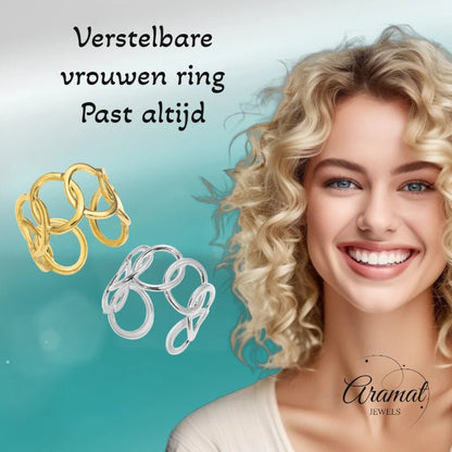 Brede One Size Ring RVS met Ovale Schakels (13 mm) - Aramat Jewels - Ringen - cadeautip