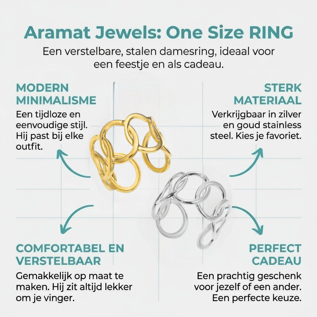 Brede One Size Ring RVS met Ovale Schakels (13 mm) - Aramat Jewels - Ringen - cadeautip