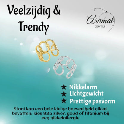 Brede One Size Ring RVS met Ovale Schakels (13 mm) - Aramat Jewels - Ringen - cadeautip