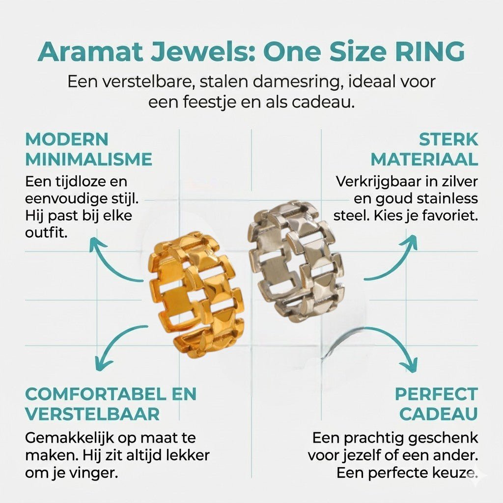 Brede One Size Schakelring van RVS - Goudkleurig of Zilver (9 mm) - Aramat Jewels - Ringen - cadeautip