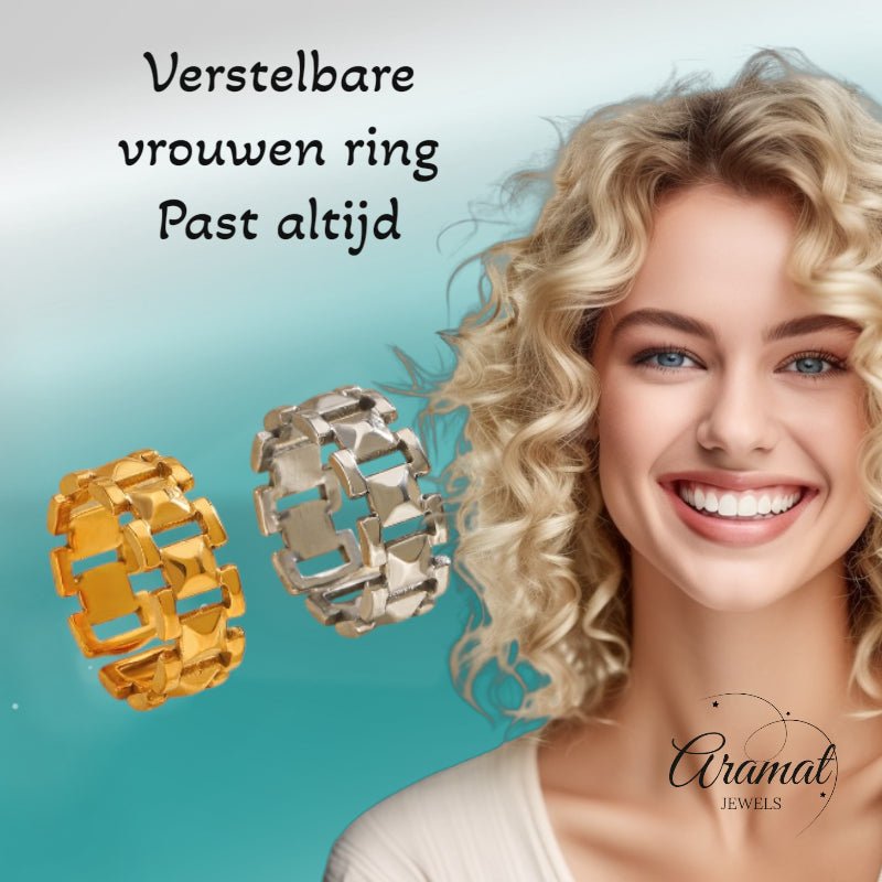 Brede One Size Schakelring van RVS - Goudkleurig of Zilver (9 mm) - Aramat Jewels - Ringen - cadeautip