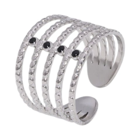 Brede Open Ring RVS met Bolletjesmotief en 5 Emaille Puntjes (16 mm) - Aramat Jewels - Ringen - cadeautip