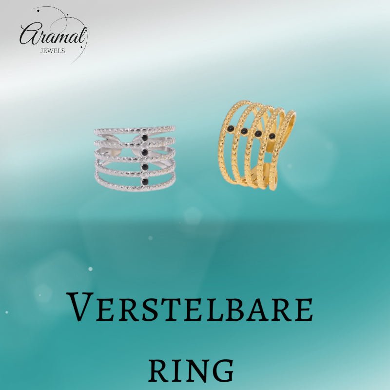 Brede Open Ring RVS met Bolletjesmotief en 5 Emaille Puntjes (16 mm) - Aramat Jewels - Ringen - cadeautip