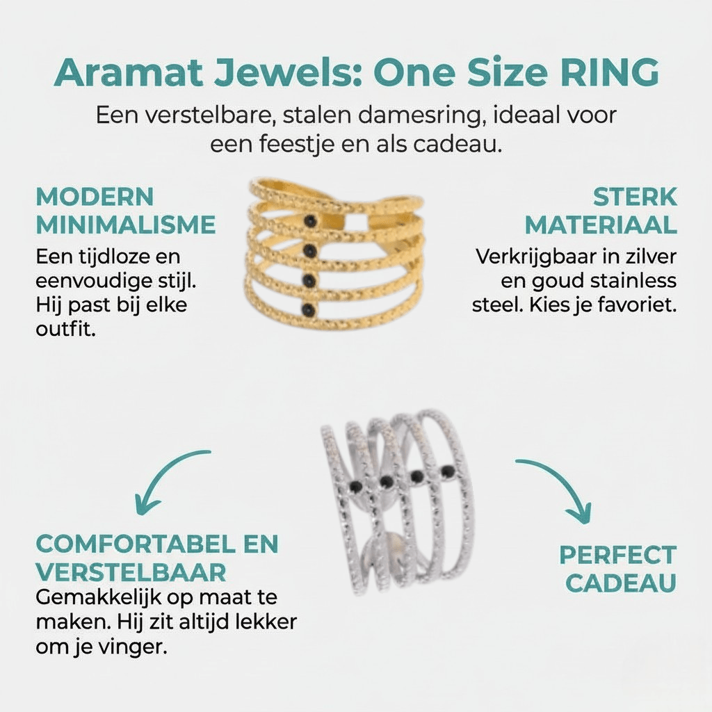Brede Open Ring RVS met Bolletjesmotief en 5 Emaille Puntjes (16 mm) - Aramat Jewels - Ringen - cadeautip