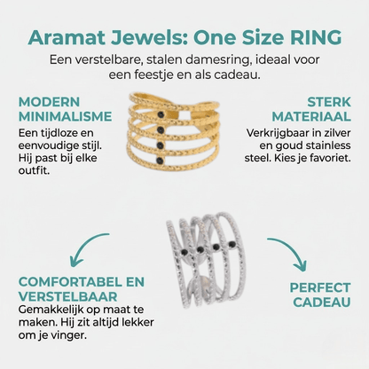 Brede Open Ring RVS met Bolletjesmotief en 5 Emaille Puntjes (16 mm) - Aramat Jewels - Ringen - cadeautip