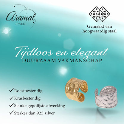 Brede Verstelbare Damesring met Geometrisch Design - 15mm RVS - Aramat Jewels - Ringen - cadeautip