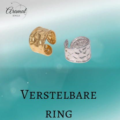 Brede Verstelbare Damesring met Geometrisch Design - 15mm RVS - Aramat Jewels - Ringen - cadeautip
