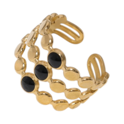 Brede Verstelbare Ring met 3 Emaille Cirkels - Goudkleurig RVS - Aramat Jewels - Ringen - cadeautip