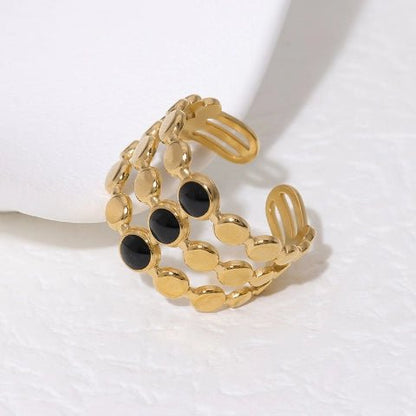 Brede Verstelbare Ring met 3 Emaille Cirkels - Goudkleurig RVS - Aramat Jewels - Ringen - cadeautip