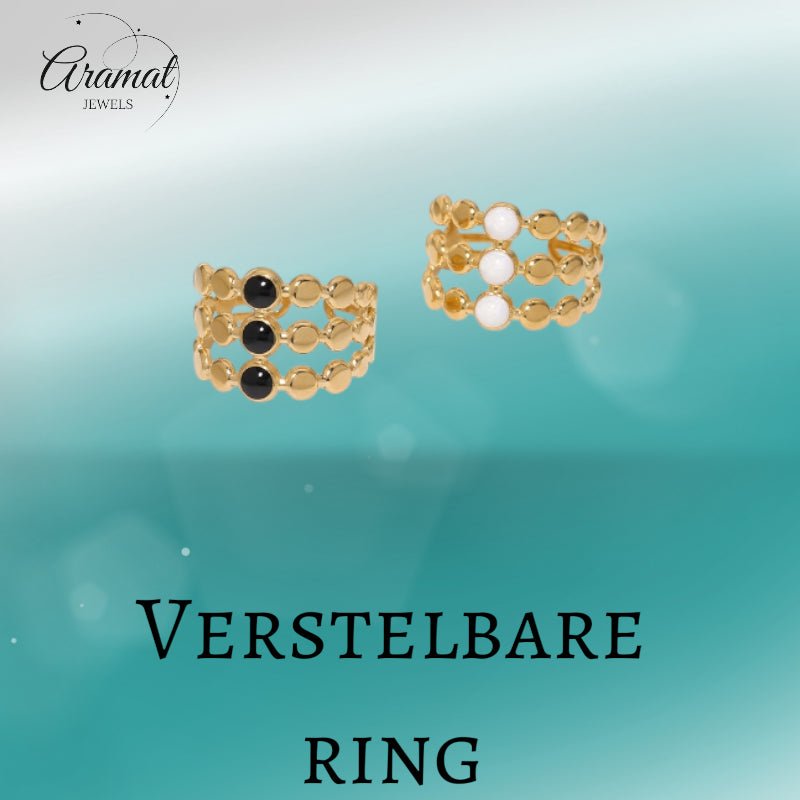 Brede Verstelbare Ring met 3 Emaille Cirkels - Goudkleurig RVS - Aramat Jewels - Ringen - cadeautip