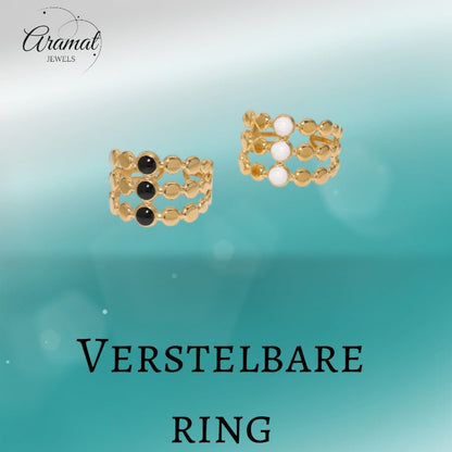 Brede Verstelbare Ring met 3 Emaille Cirkels - Goudkleurig RVS - Aramat Jewels - Ringen - cadeautip