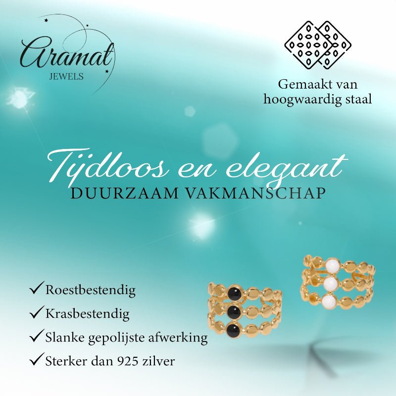 Brede Verstelbare Ring met 3 Emaille Cirkels - Goudkleurig RVS - Aramat Jewels - Ringen - cadeautip
