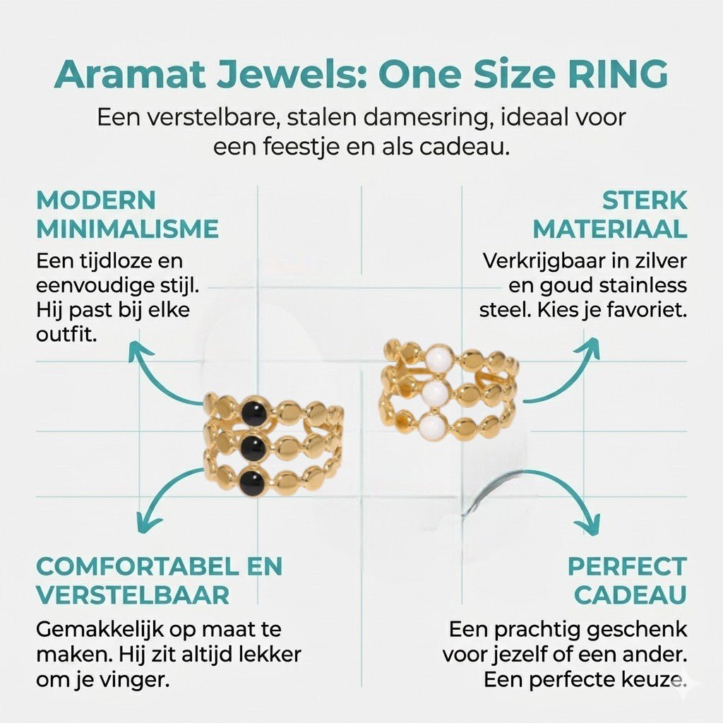 Brede Verstelbare Ring met 3 Emaille Cirkels - Goudkleurig RVS - Aramat Jewels - Ringen - cadeautip