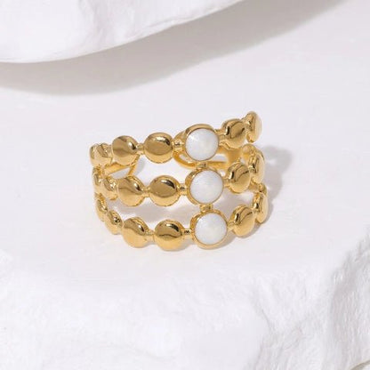 Brede Verstelbare Ring met 3 Emaille Cirkels - Goudkleurig RVS - Aramat Jewels - Ringen - cadeautip