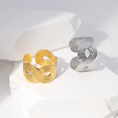 Brede Verstelbare Ring RVS met Vlecht Motief - 13 mm - Aramat Jewels - Ringen - cadeautip