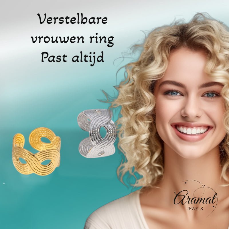 Brede Verstelbare Ring RVS met Vlecht Motief - 13 mm - Aramat Jewels - Ringen - cadeautip
