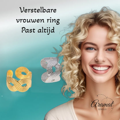 Brede Verstelbare Ring RVS met Vlecht Motief - 13 mm - Aramat Jewels - Ringen - cadeautip