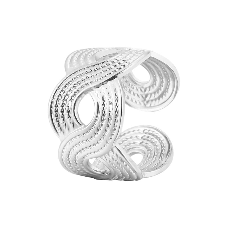 Brede Verstelbare Ring RVS met Vlecht Motief - 13 mm - Aramat Jewels - Ringen - cadeautip