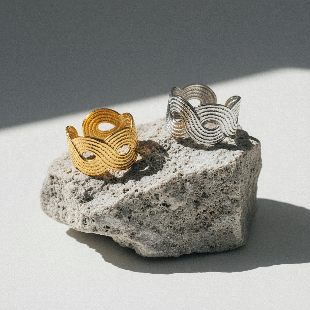 Brede Verstelbare Ring RVS met Vlecht Motief - 13 mm - Aramat Jewels - Ringen - cadeautip