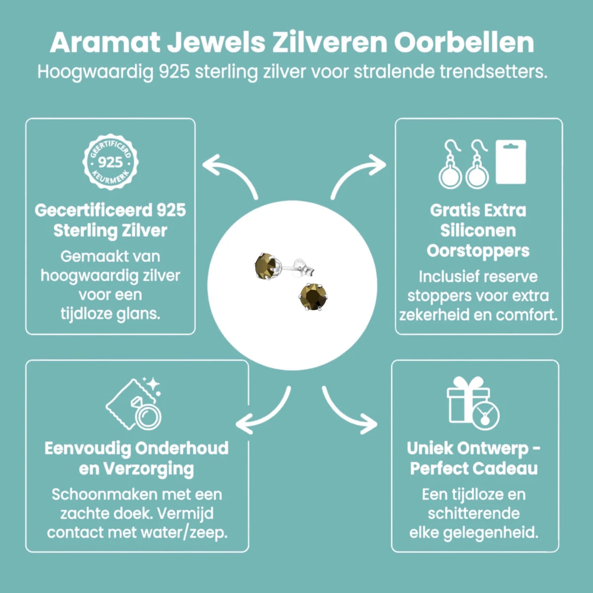 Bruine Kristal Oorbellen zilver - Aramat Jewels - Oorbellen - cadeautip