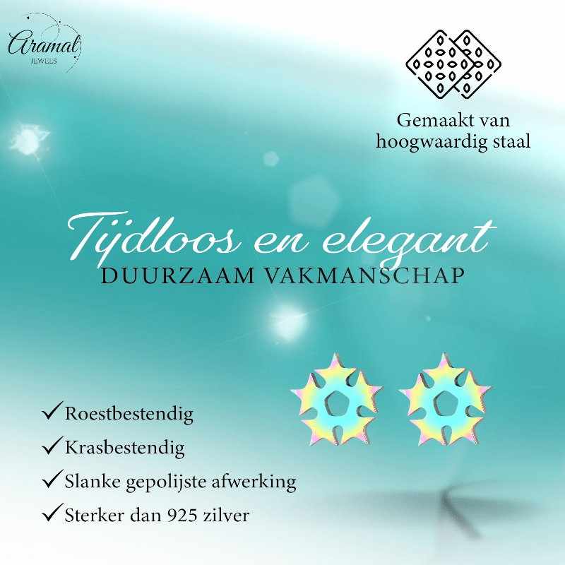 Cirkel van sterren oorstekers multikleur – 9mm - Aramat Jewels - Oorbellen - cadeautip