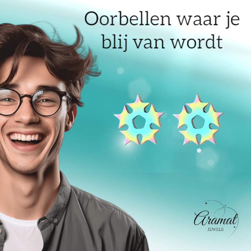 Cirkel van sterren oorstekers multikleur – 9mm - Aramat Jewels - Oorbellen - cadeautip