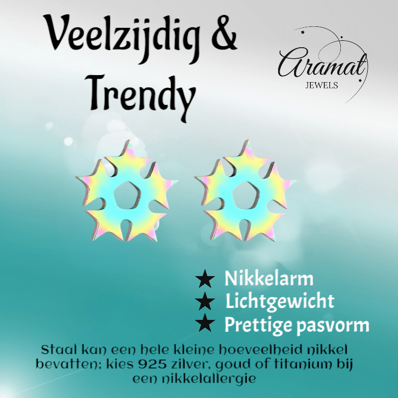 Cirkel van sterren oorstekers multikleur – 9mm - Aramat Jewels - Oorbellen - cadeautip