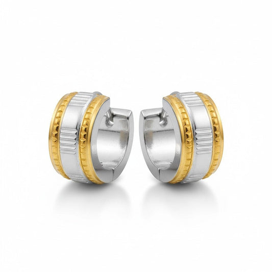 Creolen – Bicolor RVS met Dubbele Goudkleurige Streep (13mm) - Aramat Jewels - Oorringen - cadeautip