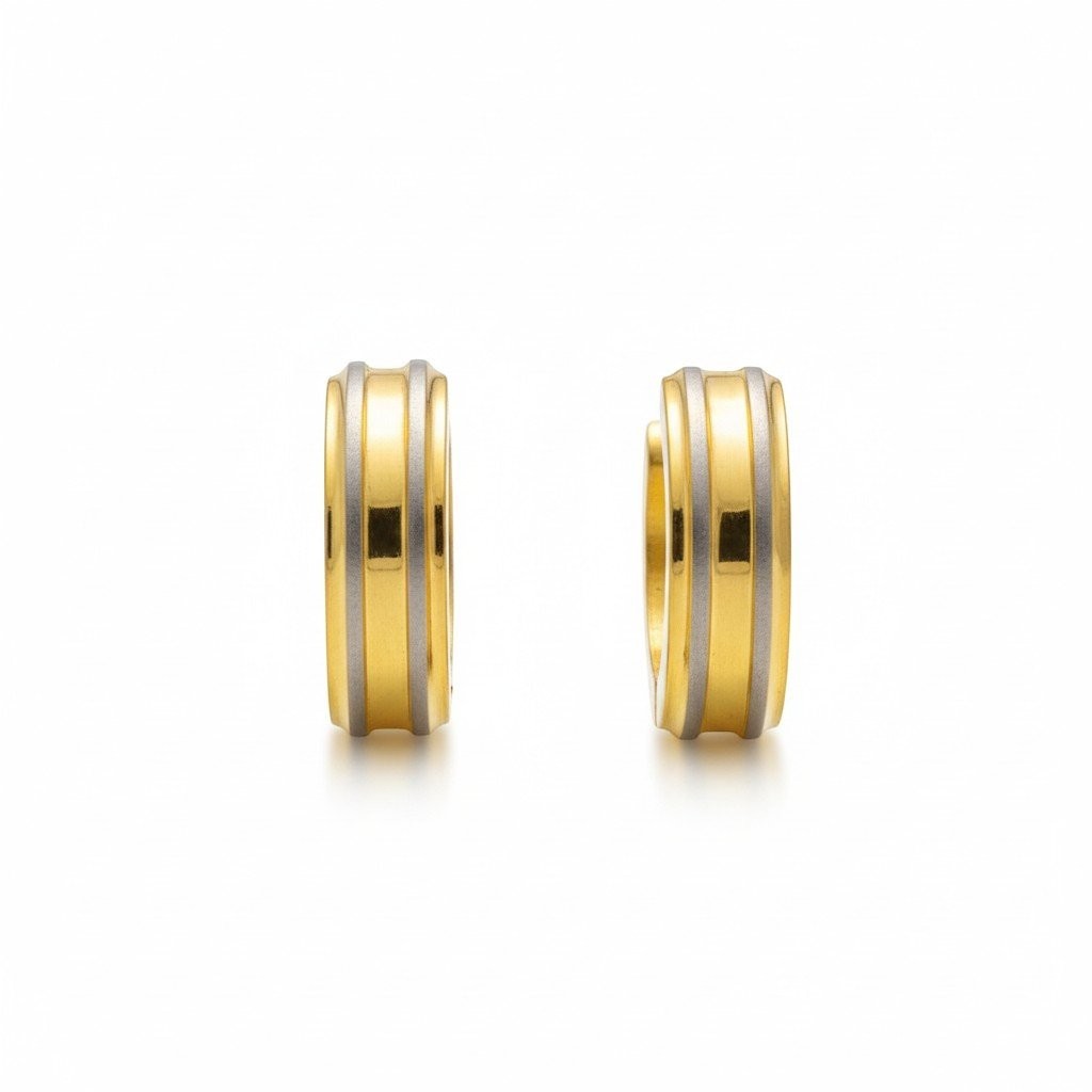 Creolen – RVS Bicolor Mat met Goudkleurige Strepen (13mm) - Aramat Jewels - Oorringen - cadeautip