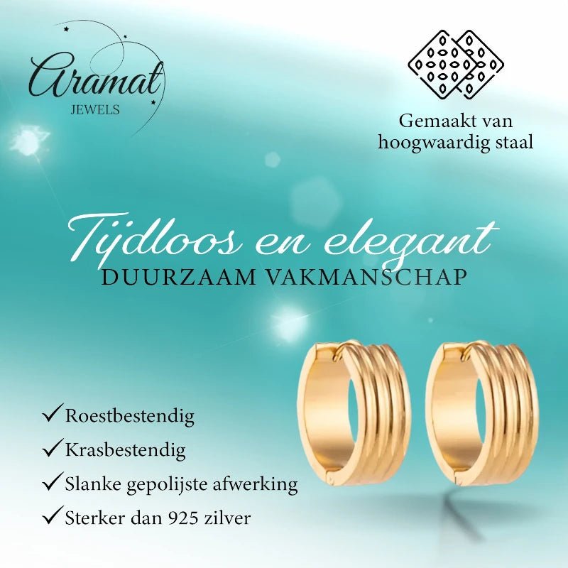 Creolen – RVS Goudkleur met Drievoudige Strepen (13mm of 20mm) - Aramat Jewels - Oorringen - cadeautip