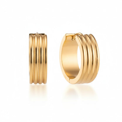 Creolen – RVS Goudkleur met Drievoudige Strepen (13mm of 20mm) - Aramat Jewels - Oorringen - cadeautip
