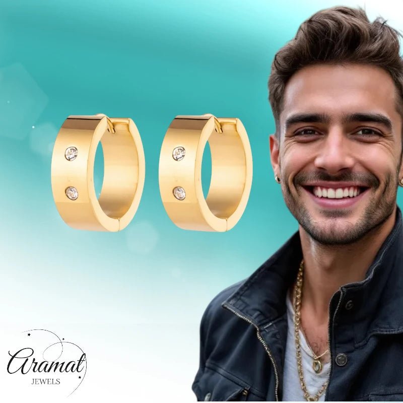 Creolen – RVS Goudkleur met Dubbele Zirkonia (13mm of 20mm) - Aramat Jewels - Oorringen - cadeautip
