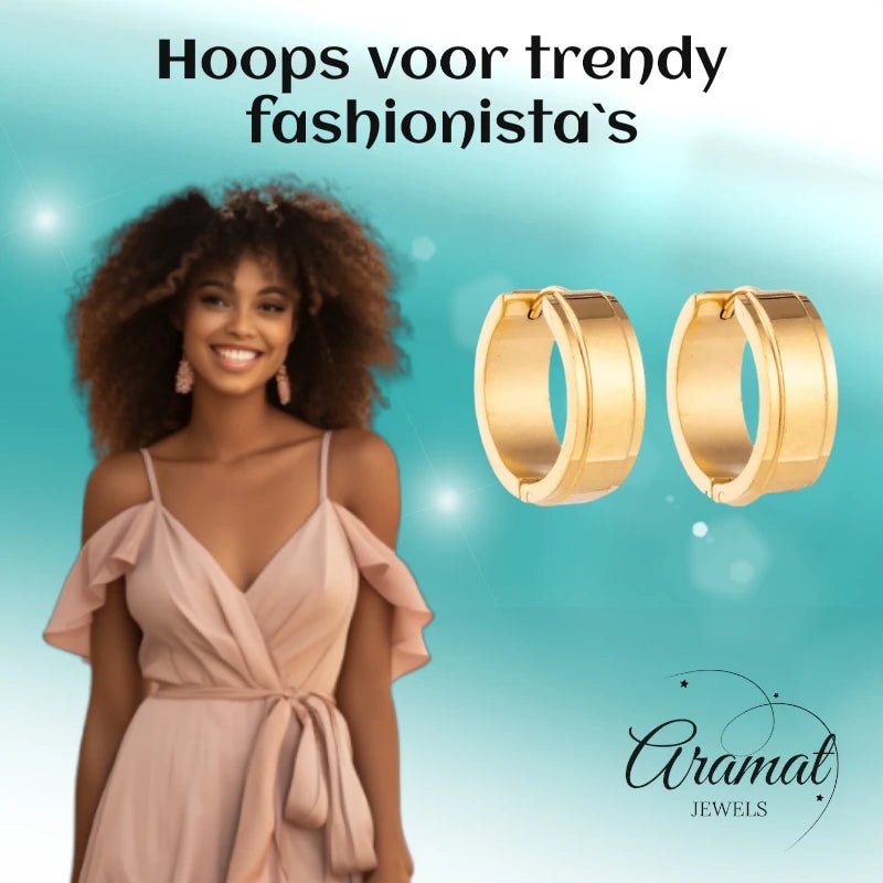 Creolen – RVS Goudkleur met Opstaande Rand (13mm of 20mm) - Aramat Jewels - Oorringen - cadeautip
