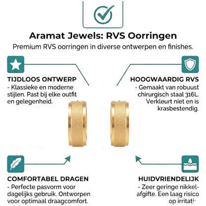Creolen – RVS Goudkleur met Sandblasted Textuur (13mm of 20mm) - Aramat Jewels - Oorringen - cadeautip
