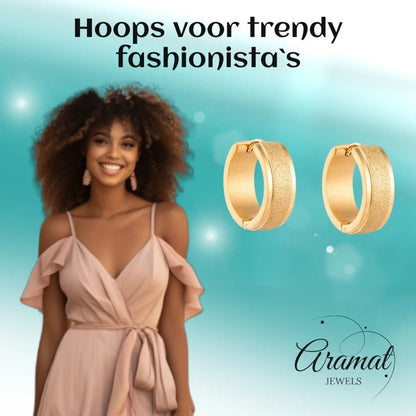 Creolen – RVS Goudkleur met Sandblasted Textuur (13mm of 20mm) - Aramat Jewels - Oorringen - cadeautip