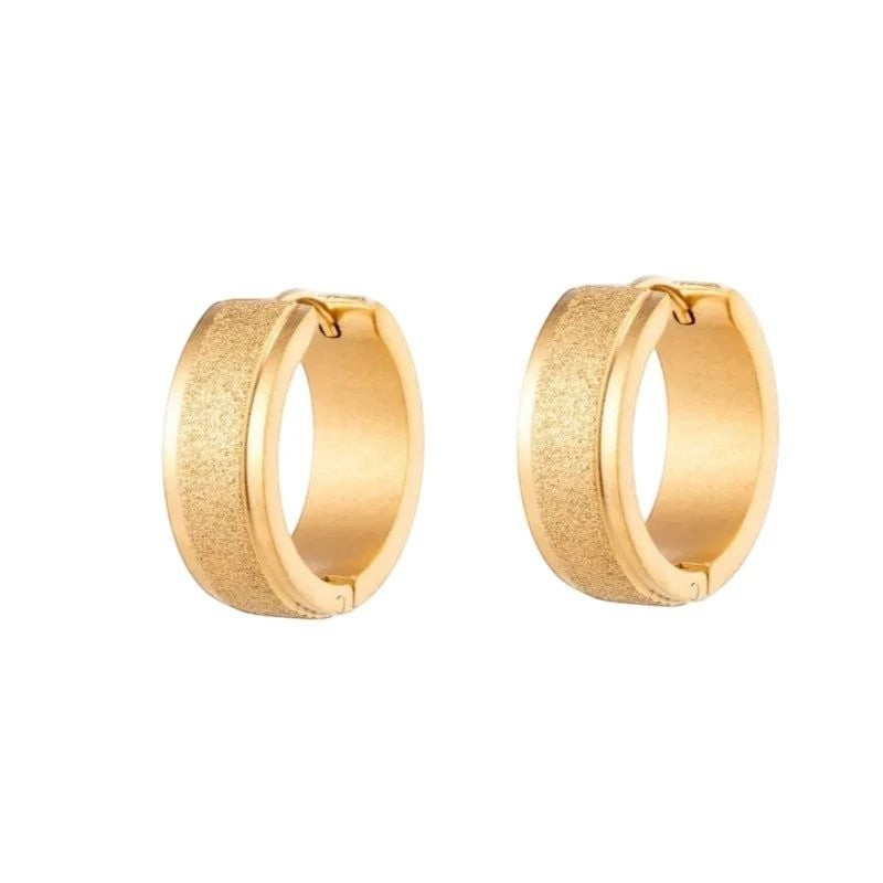 Creolen – RVS Goudkleur met Sandblasted Textuur (13mm of 20mm) - Aramat Jewels - Oorringen - cadeautip