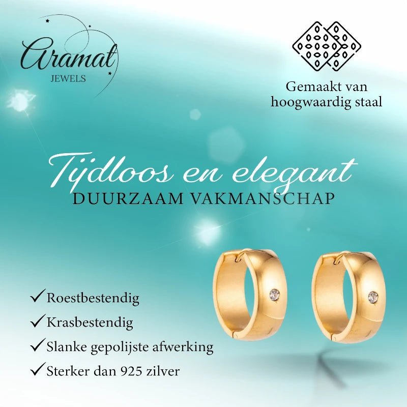 Creolen – RVS Goudkleur met Zirkonia (13mm of 20mm) - Aramat Jewels - Oorringen - cadeautip