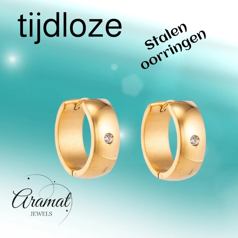 Creolen – RVS Goudkleur met Zirkonia (13mm of 20mm) - Aramat Jewels - Oorringen - cadeautip